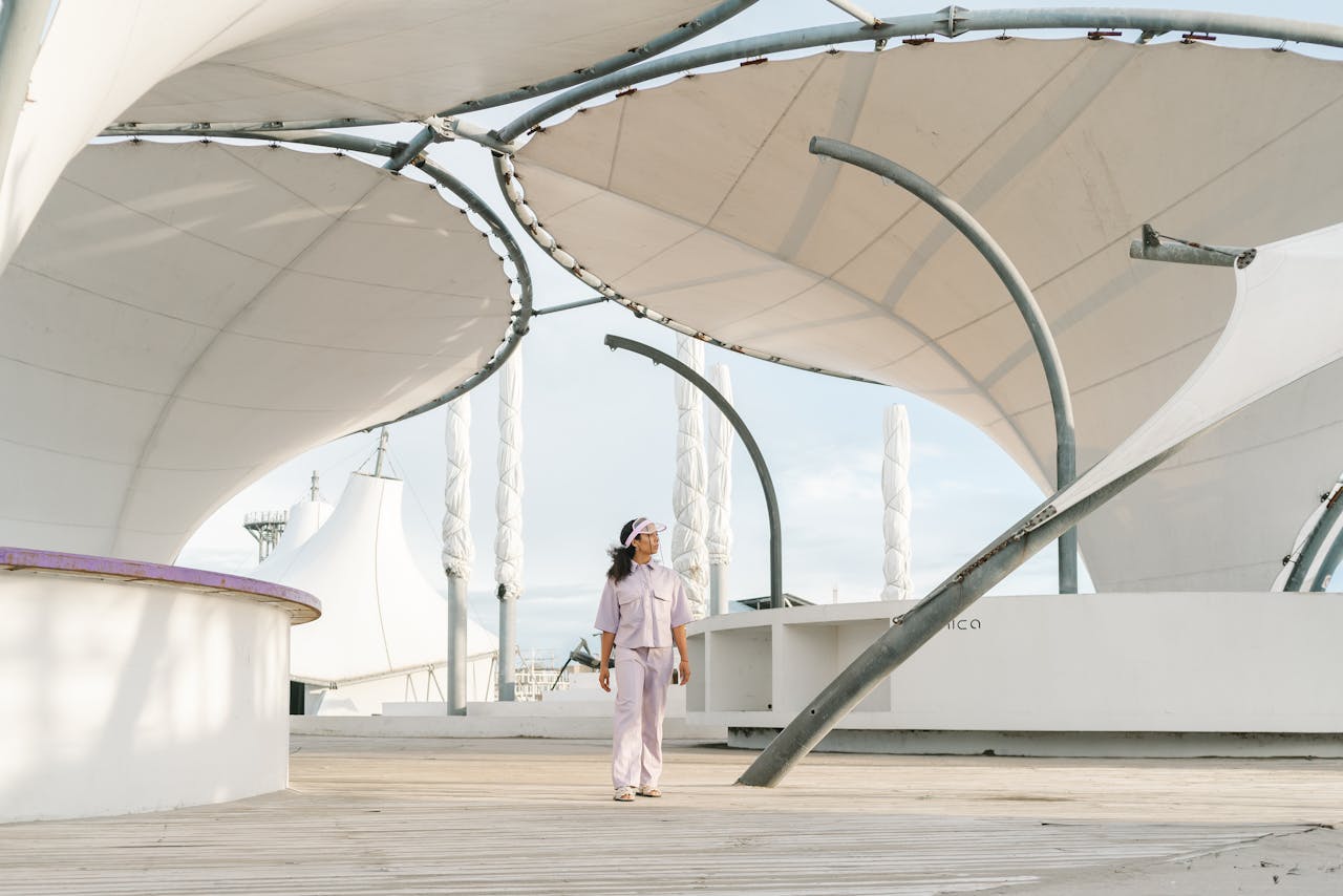 Woman Walking on a Modern Design walkway